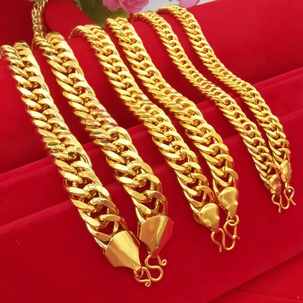 HipHop 24k Gold 10mm Width 24 Inch 60CM Men's Cuban Flat Necklace Chain Fashion Jewelry Gift