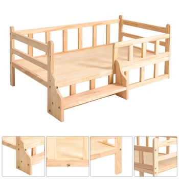 Solid Wood Pet Bed, Wooden Dog Bed Frame, Dog Kennel Furniture, Dog Bed Stand Elevated Fence Rounded Corners for Cats or Dogs 5