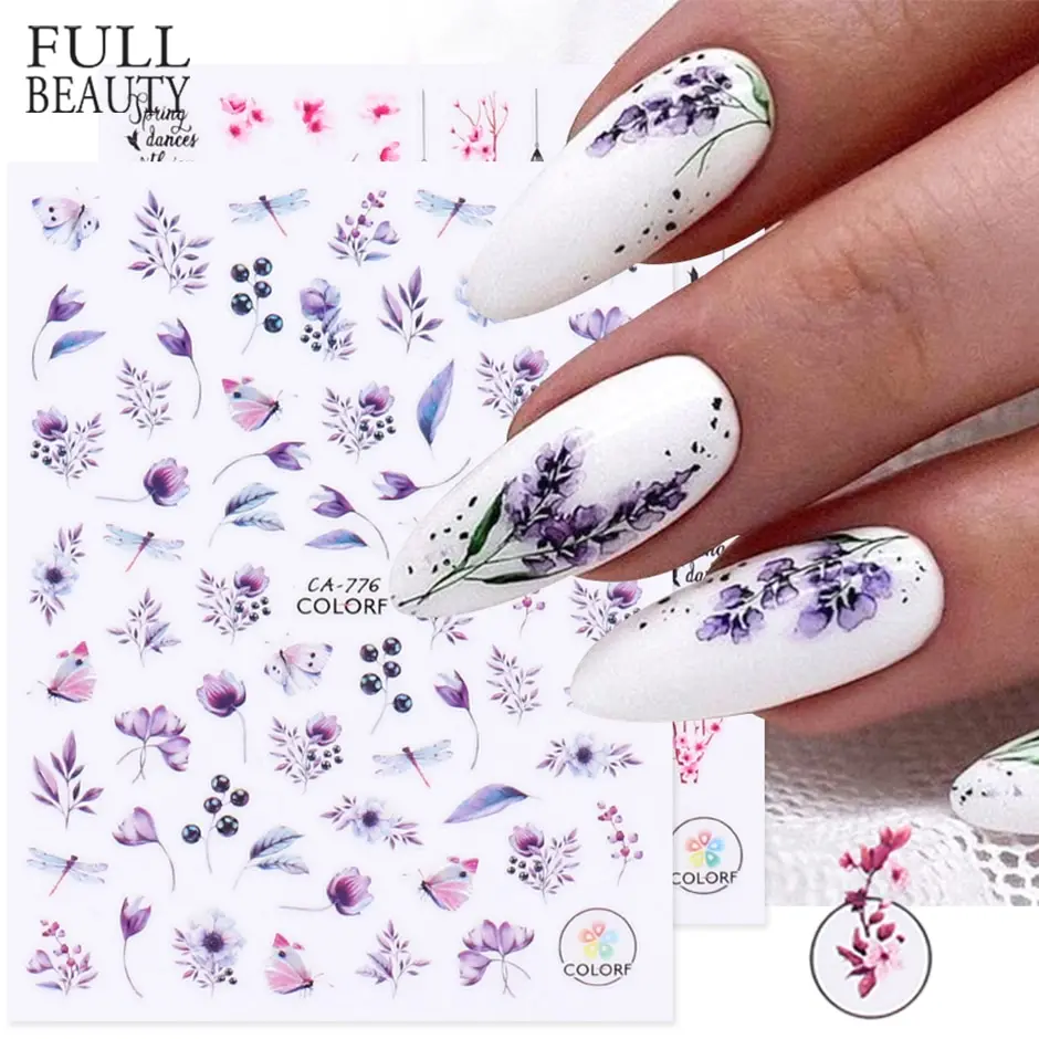 Nail Stickers 1Pc Spring 3D Nail Sticker Water Decal Flower Leaf Cherry Blossoms Simple Floral DIY Slider For Manicuring Decorations Tips