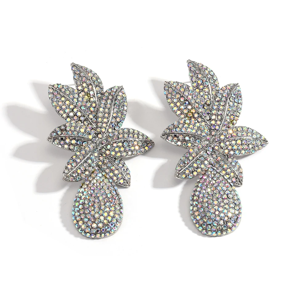 DEEPATIENCE Long Metal Flower Drop Earrings Fully Studded