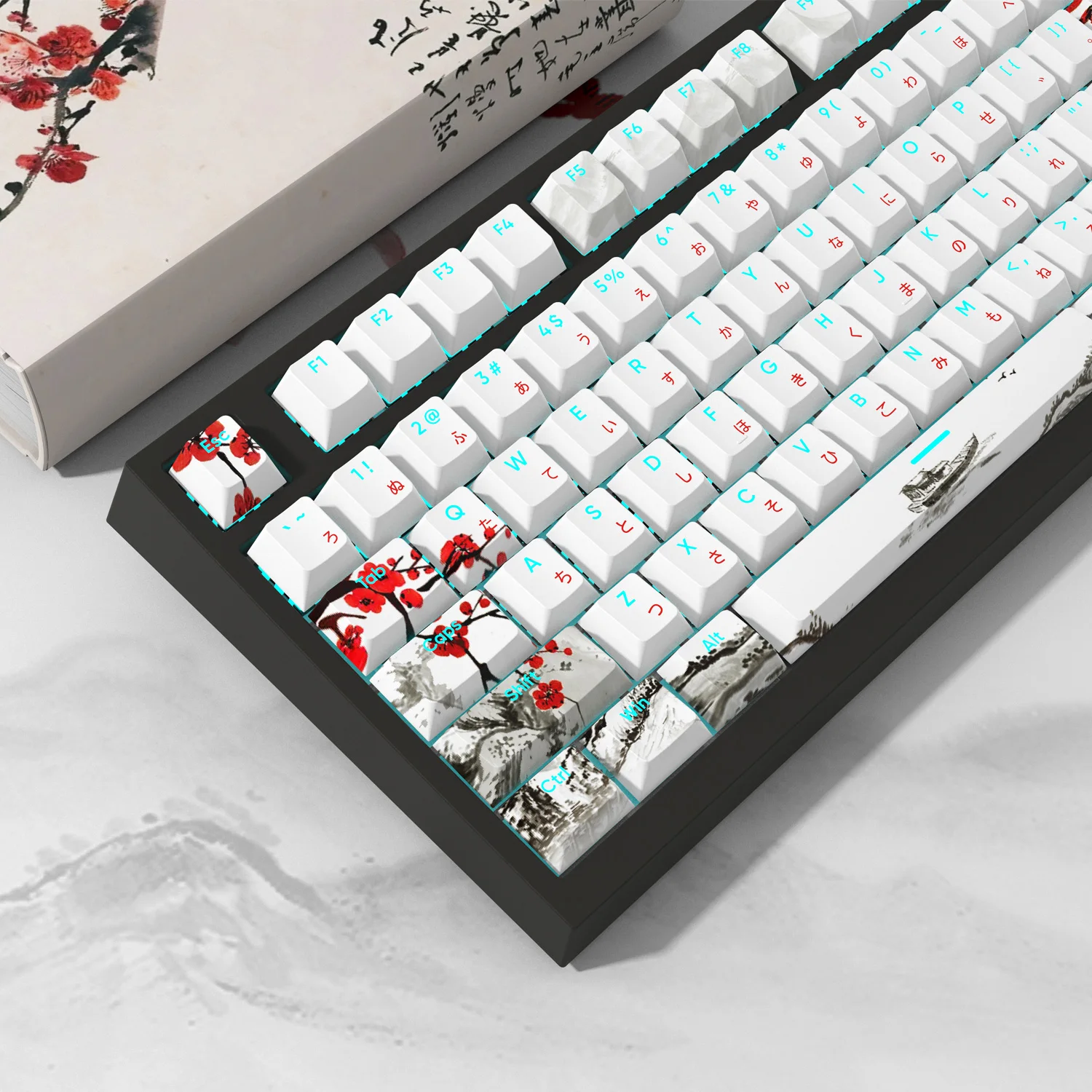 Pbt Double Shot Keycaps Cherry Profile Keycap Plum Blossom Dye Sub Backlight Keycap para mx Switch Mechanical Gaming Keyboard Cap