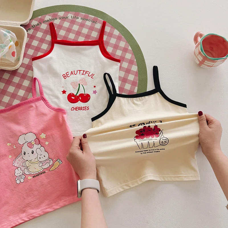 Summer Baby Girls Camisole Toddler Sleeveless Vest Undershirt Kids Cartoon Print Top Tees Children's Clothing Korean Style