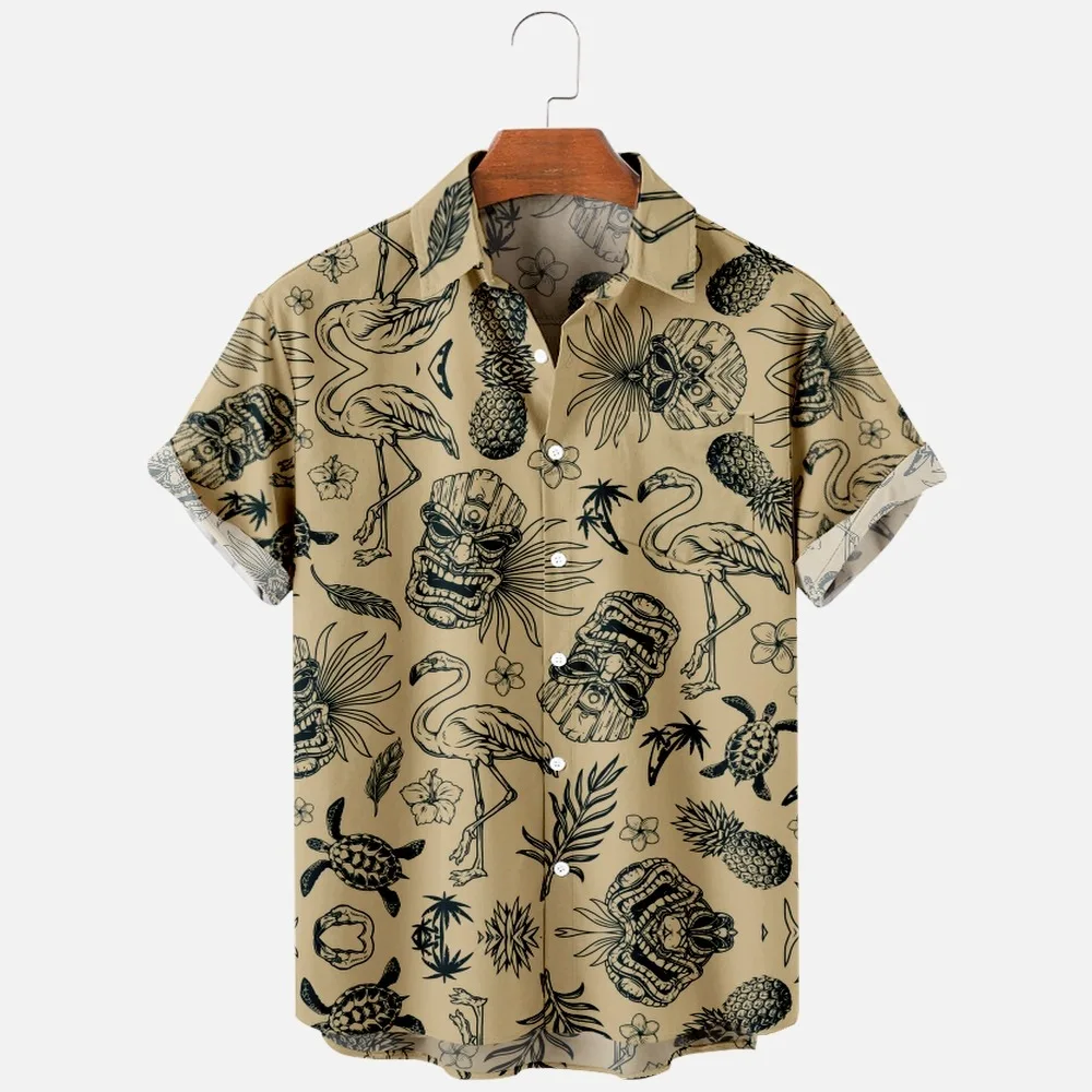 Men's Fashion Summer T-Shirts Hawaiian 3d Print Cozy Casual One Button Shirts Short Sleeve Beach Oversized Shirts 3