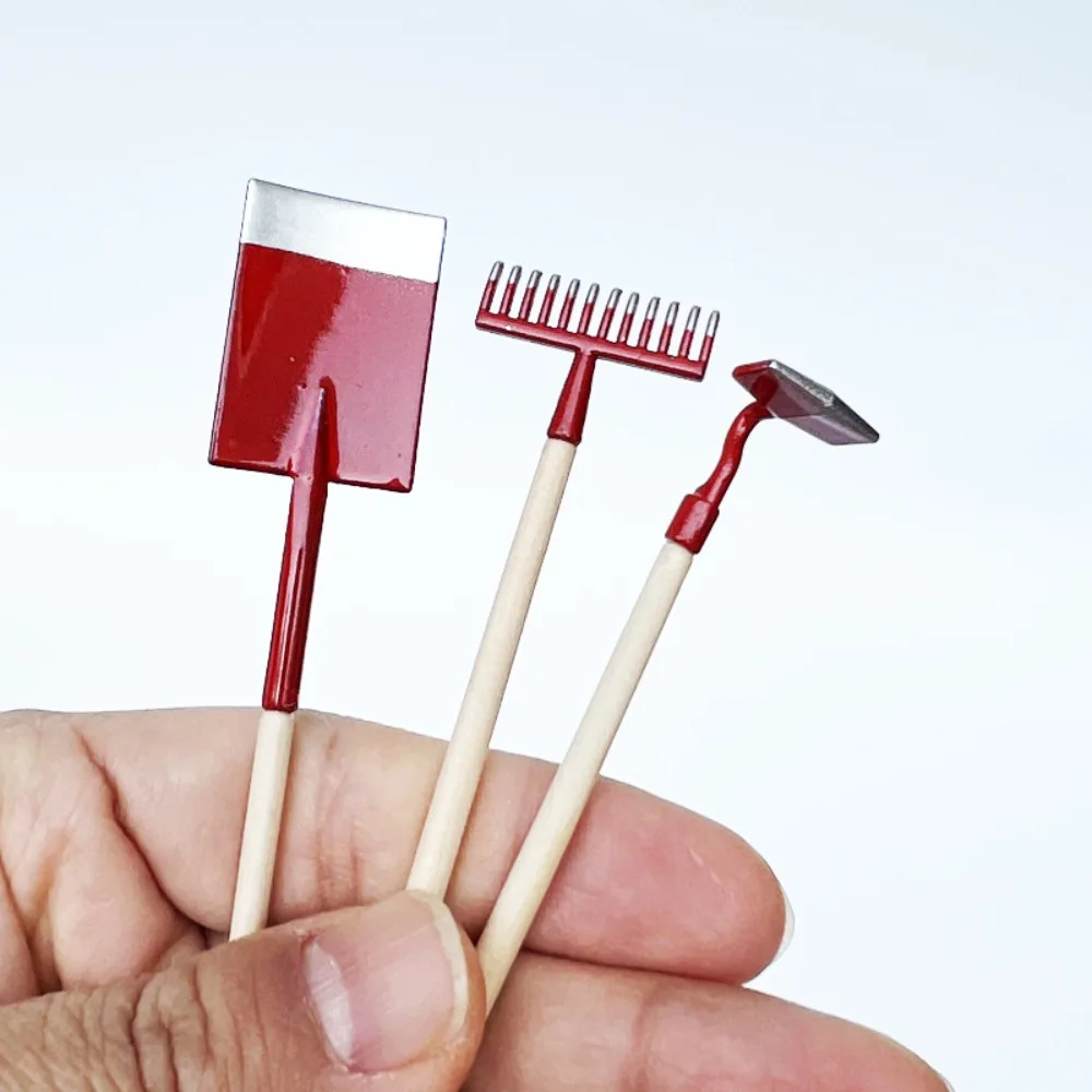 3Pcs 1:12 Dollhouse Dollhouse Miniatures Gardening Shovel DIY Green/black/red Dollhouse Mini Shovel Rake Cute Mini