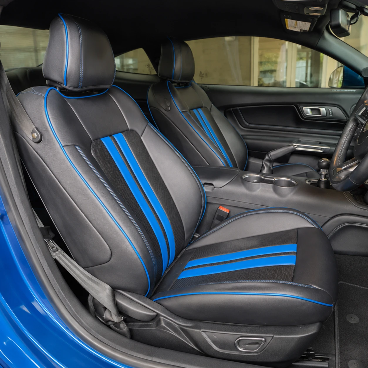 Motoptes Custom Fit for Mustang Car Seat Covers Full Set Premium Artificial Leather for Ford 2012-2014 Mustang Coupe