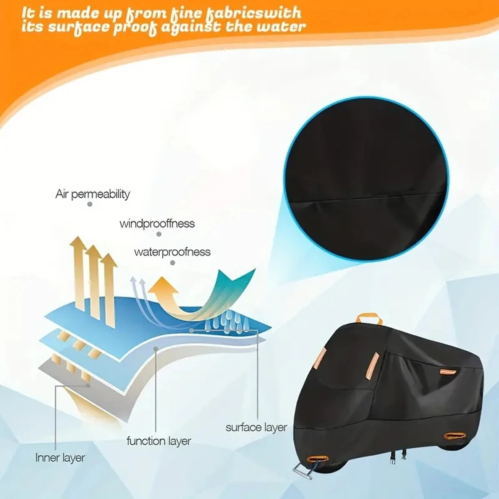 Motorcycle Cover Outdoor Waterproof 210D Thickened Polyester UV Protective for Scooters