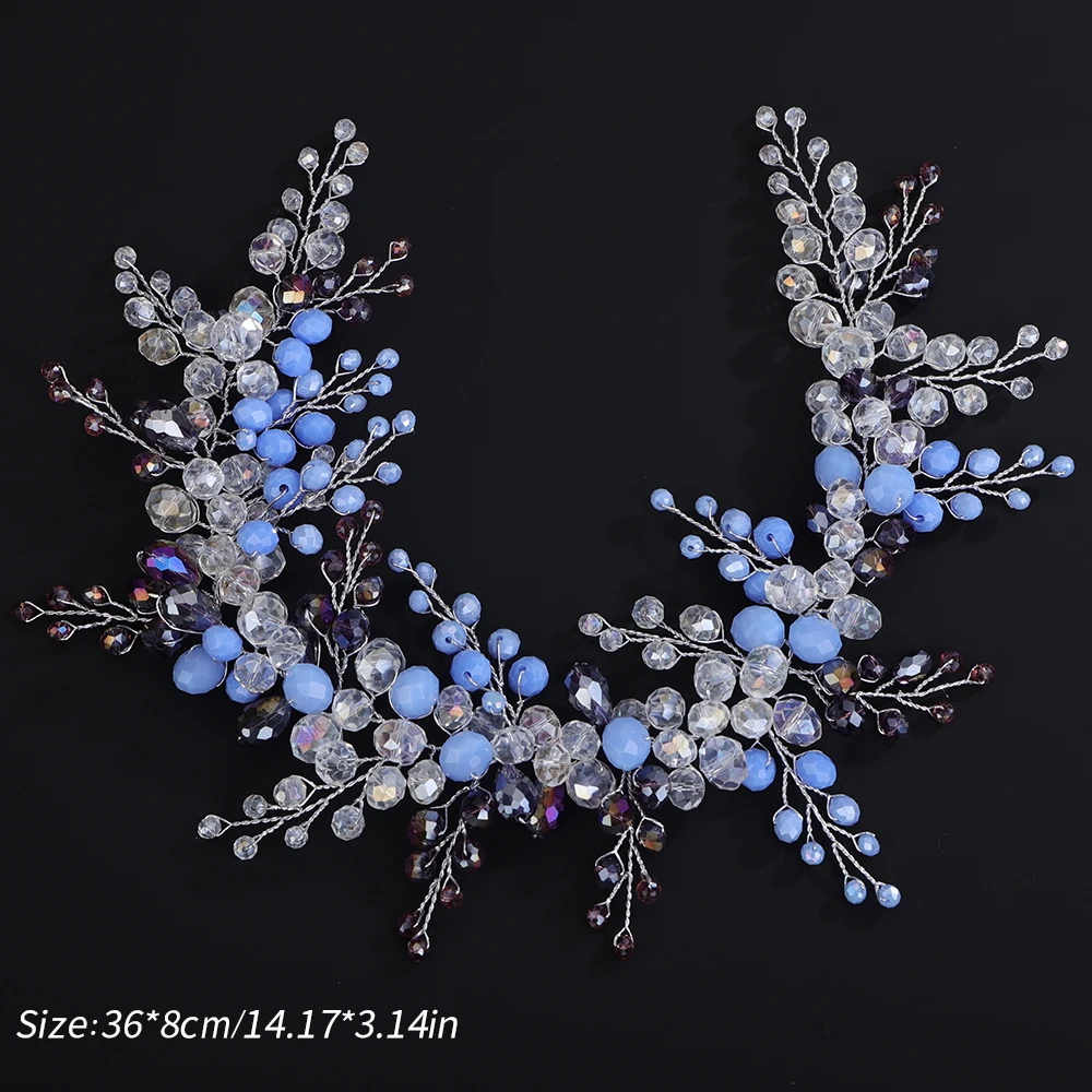 Trendy Blue Crystal Wedding Headband Silver Purple Bridal Hair Piece Women Hairband Handmade Party Headband Tiara Bride Headwear