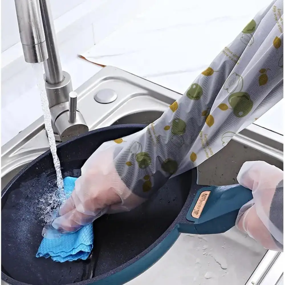 10Pcs CPE Disposable Gloves Print Extra Long Cleaning Long Gloves Waterproof Kitchen Cleaning Tool Extended Housework