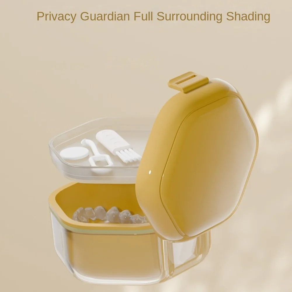 Invisible Orthodontic Retainer Case Denture Cleaning Sealed Dental Braces Storage Box 2 Layer Portable False Teeth Container