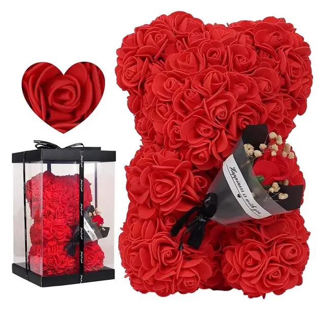 25cm Rose Bear Creative Eternal Rose Flower TeddyBear In Gift Box Romantic Valentine's Day Gift Christmas Gift Wedding Decor 1