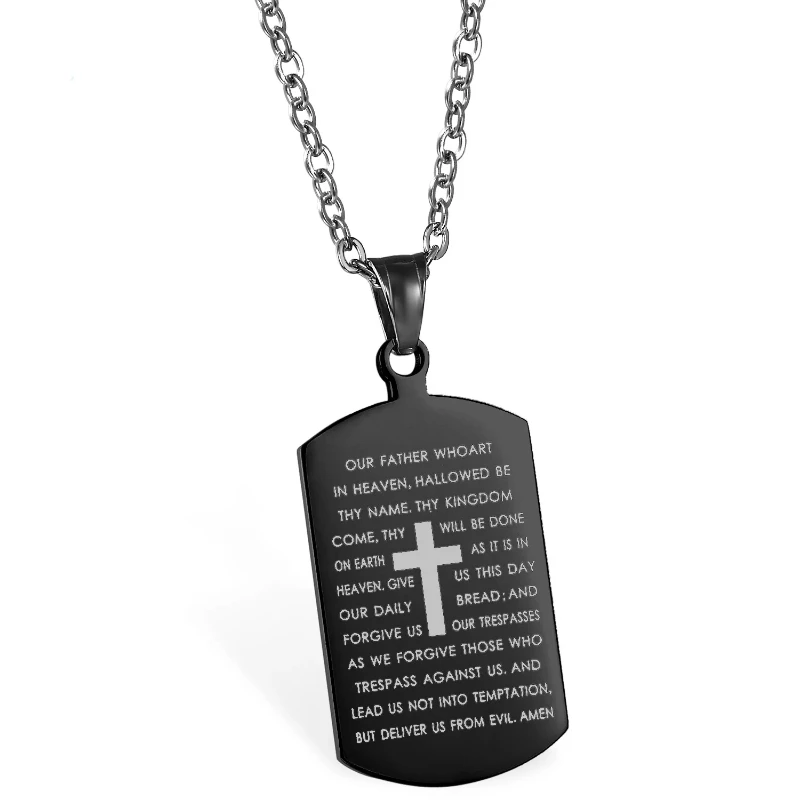 Cross Bible Men's Necklace with ''Be Strong and Courageous ''Dog Tag Pendant Religious Jewelry 24Inch Chain 6