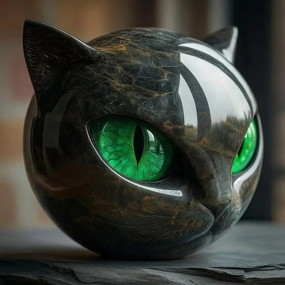 Luxury Black Cat Obsidian Stone Sculpture Decor