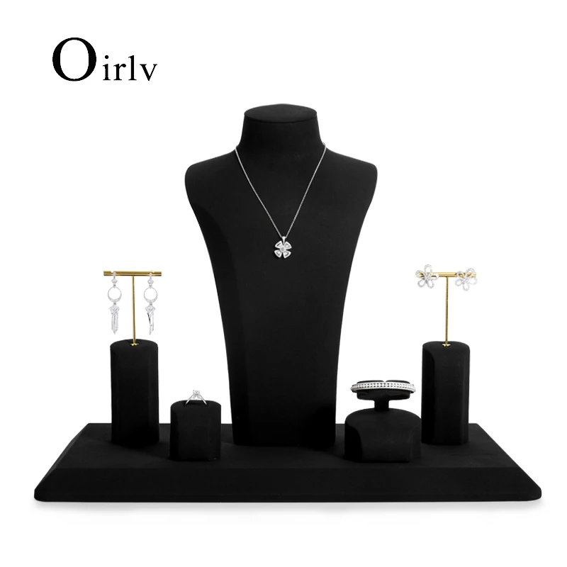 

Oirlv Black Microfiber Jewelry Window Display Set Props with Metal Jewelry Display Rack for Necklace Earrings Bangle Ring