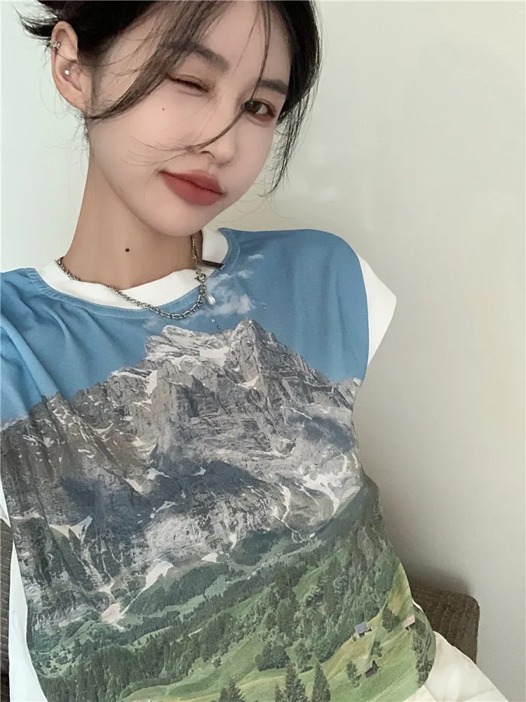 

Shirts for Women Print Crop Tops Summer Fashion Causal Tshirts O-neck Short Sleeve Tees 2023 Ropa Mujer Harajuku Y2k T Shirt