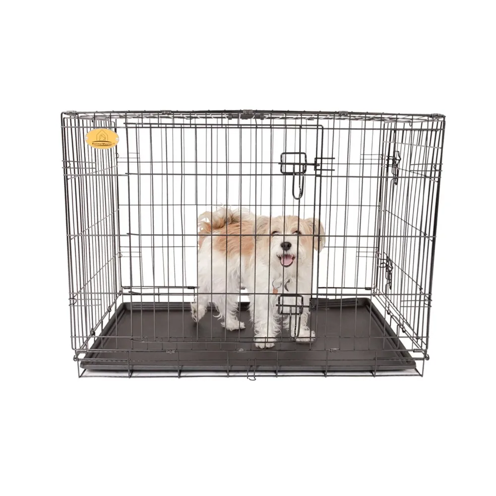 

Double Door Folding Wire Dog Crate, Black, Large, 42"L Dog Kennel Dog House