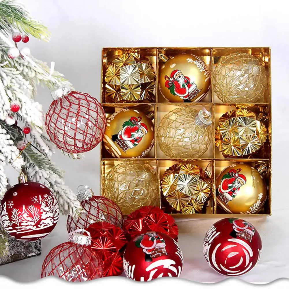 

9Pcs 8CM Christmas Ball Clear Glitter Mesh Shatterproof Holiday Decoration Xmas Tree Hanging Ball Ornament Pendant Party Gift