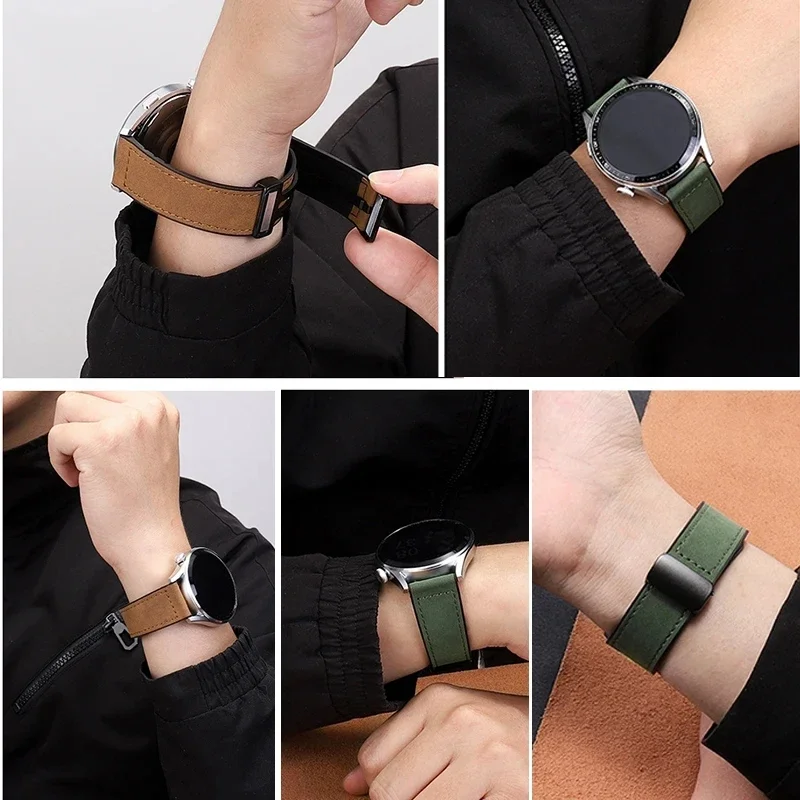 Premium 22mm Leather Silicone Magnetic Watch Band Strap
