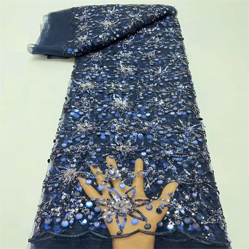 

Latest African Sequins Tulle Laces Fabric 2022 High Quality Lace Material French Nigerian Lace Fabrics For Wedding Sewing HX1752