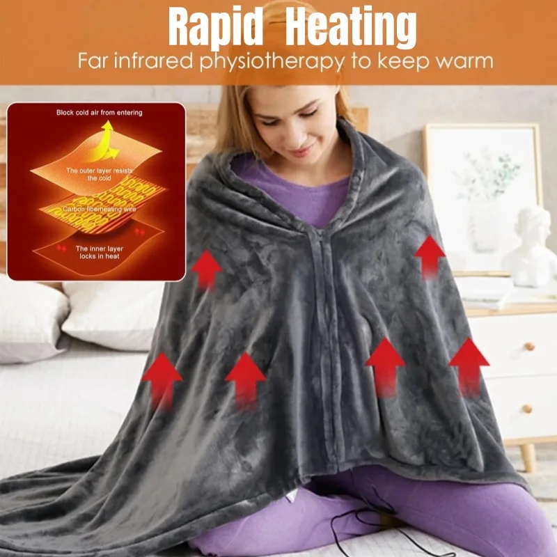 Office USB Electric Heating Blanket Wearable Heated Throw Blanket Adjustable 3 Levels Temperature Machine Washable Warmer