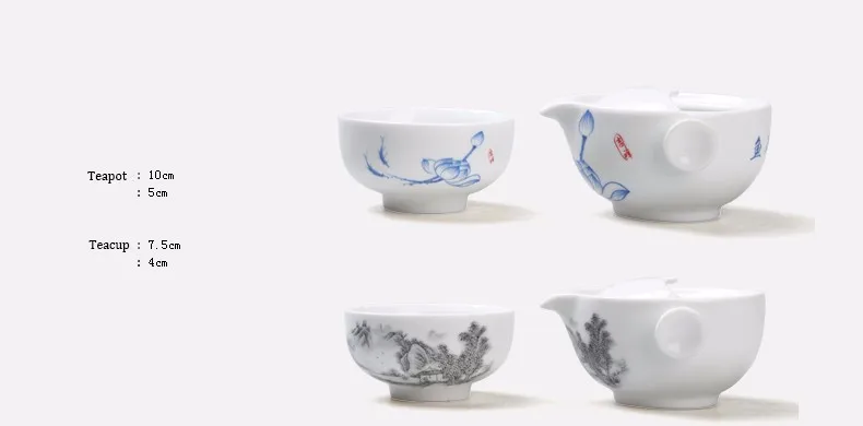 [GRANDNESS] Quik Cup of Blue and White Porcelain Pot,Tea Set Include 1 Pot 1 Cup, High Quality Elegant Gaiwan