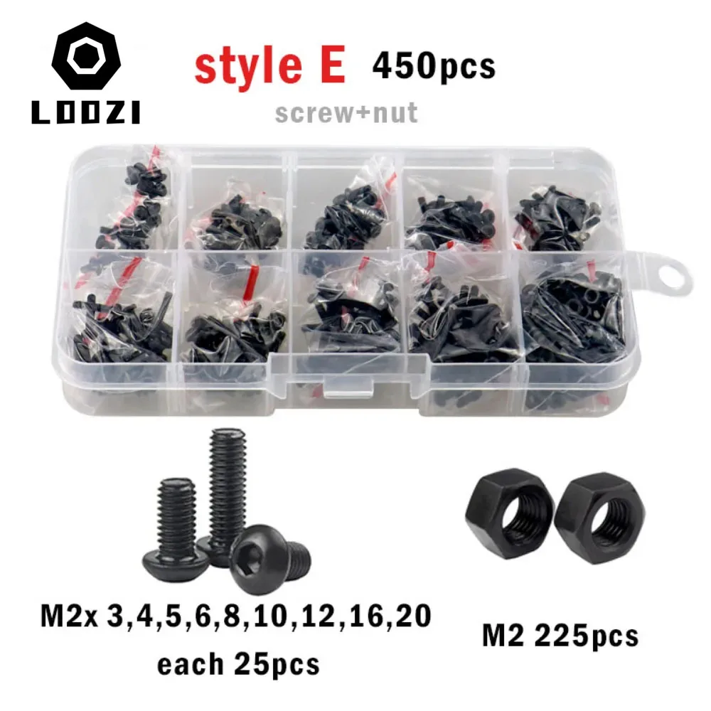 Description Picture 4 of item280/450pcs M2 M3 Steel Hex Hexagon Socket Button Round Head Screw Set Allen Bolt Nut Washer Kit Box Black Grade 10.9