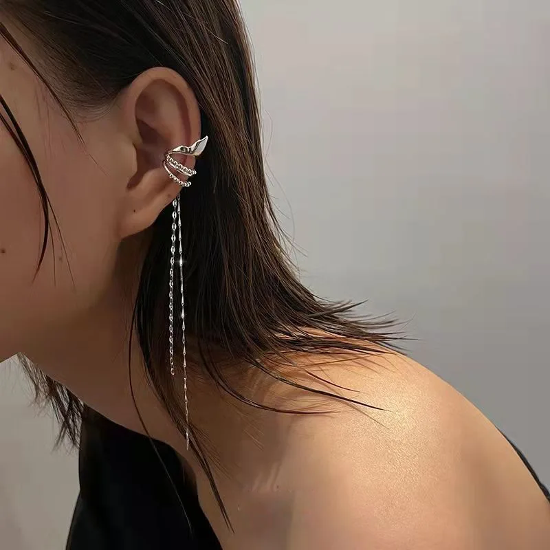 Elf Ear Clip Long Chain Tassel Earrings Geometric Ear Cuff For Women Image 1