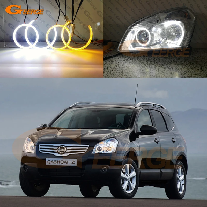 For Nissan Qashqai J10 2007 2008 2009 2010 Ultra Bright Refit A/W  Switchback Day Light Turn Signal SMD LED Angel Eyes Halo Rings