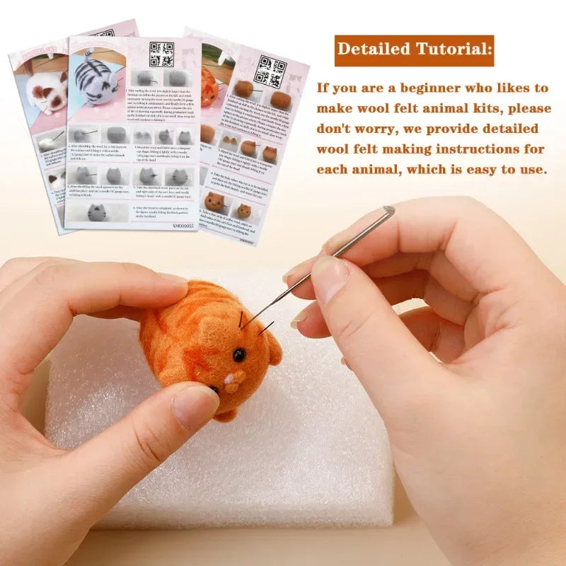 Needle Felting Set Animals DIY Needle Felting Set with Foam Mat for Handcraft Project Beginners Needle Felting Supplies Kits with Tools