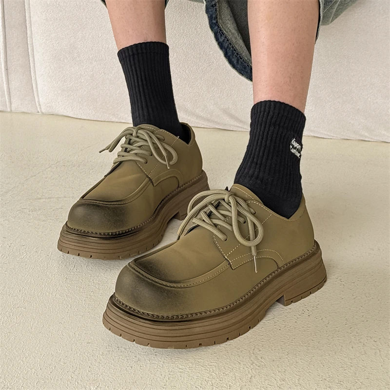Men's Minimalist Leather Shoes With Thick Sole For Outdoor Work_voghion.com