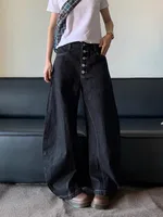 Korean Style Men's Jeans Solid Color Washed Solid Color Elastic Waist Wide Leg Straight All-match Male Denim Pants