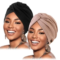2PCS/LOT Women Pleated Twist Knot Turban Elastic Chemo Cap Hijab Bonnet Headwear Beanie Cap Hat For Cancer Hair Loss Accessories 1