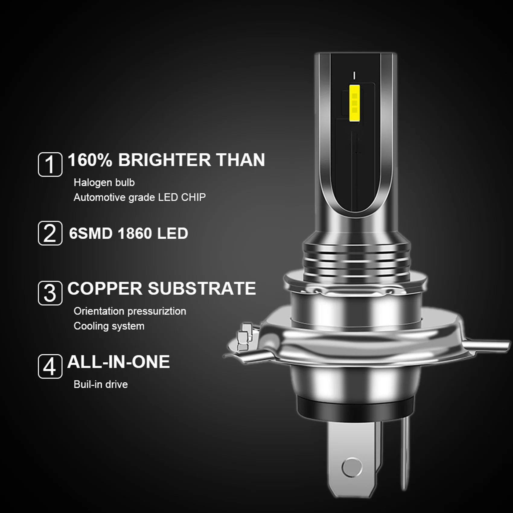 미니 CSP LED 캔버스 자동차 헤드라이트, 오토바이 H4 안개등, 16000LM 6SMD 전구, 3000K 황색등, 자동 방향 지시등, 2 개