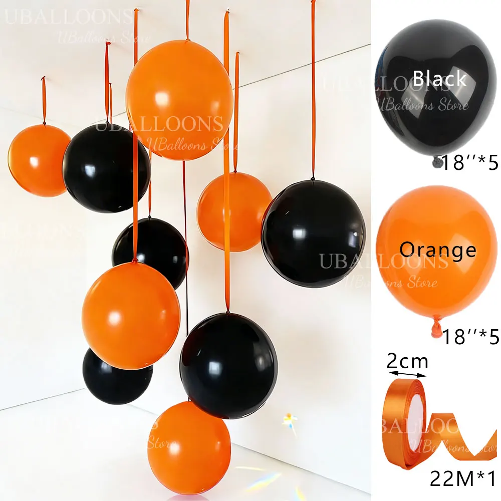 Vibrant Orange and Hot Pink Balloons with Satin Ribbon Bows - Set of 10 for Celebrations and Decor