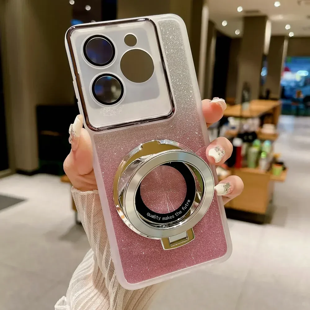 Glitter Silicone Soft Case with Magnetic Holder and Armor TPU Bumper
