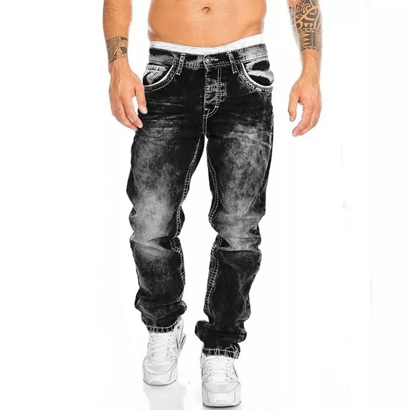 

Fashion Classic Men's Jeans Blue Black Premium Loose Wide Leg Pants Business Casual Brand Men Pants Workwear Men Straight Jeans