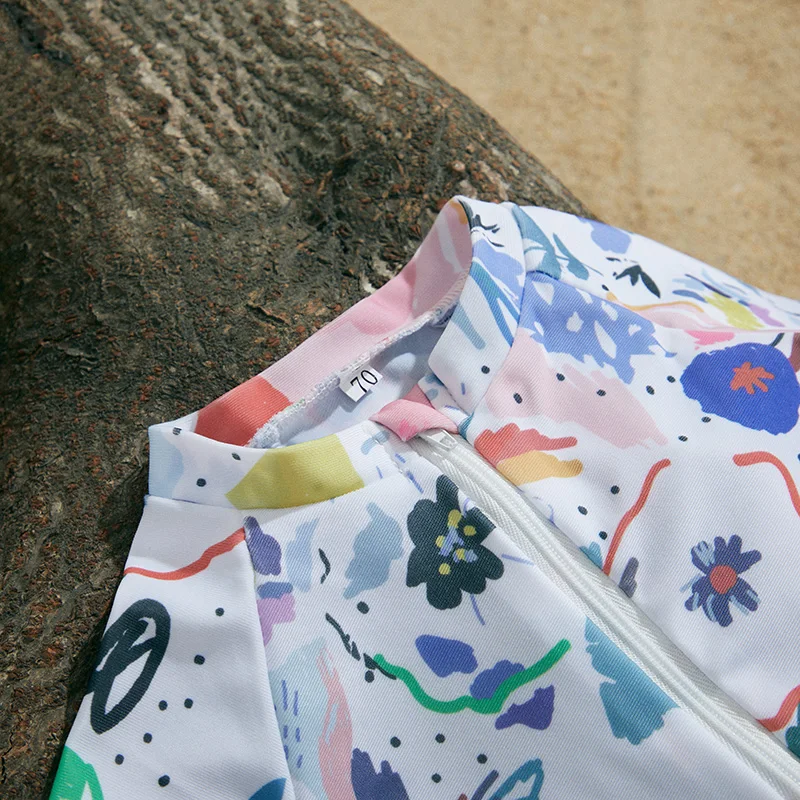 Kids Swimsuits MISOWMNJOY Summer Girls Boys Swimwears Fashion New Baby Swimsuit Beachwear Watercolour Print Zipper Short Sleeve Bathing Suit