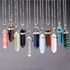 Natural stone pendant necklace quartz crystals hexagonal column pendulum leather necklaces hexagon rose crystal necklace 1