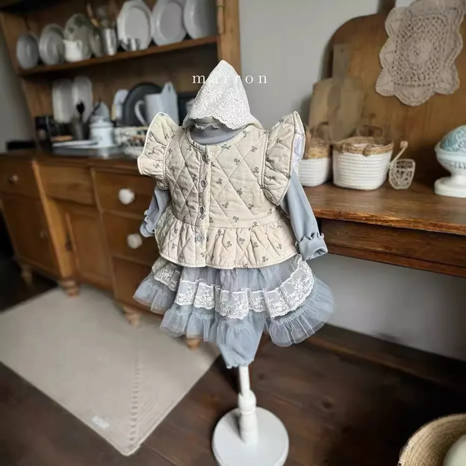 2025 Autumn New Baby Girl Sleeveless Floral Vest Coat Infant Thick Warm Vest Kids Girls Clothes Set Toddler Girl Cotton Jacket