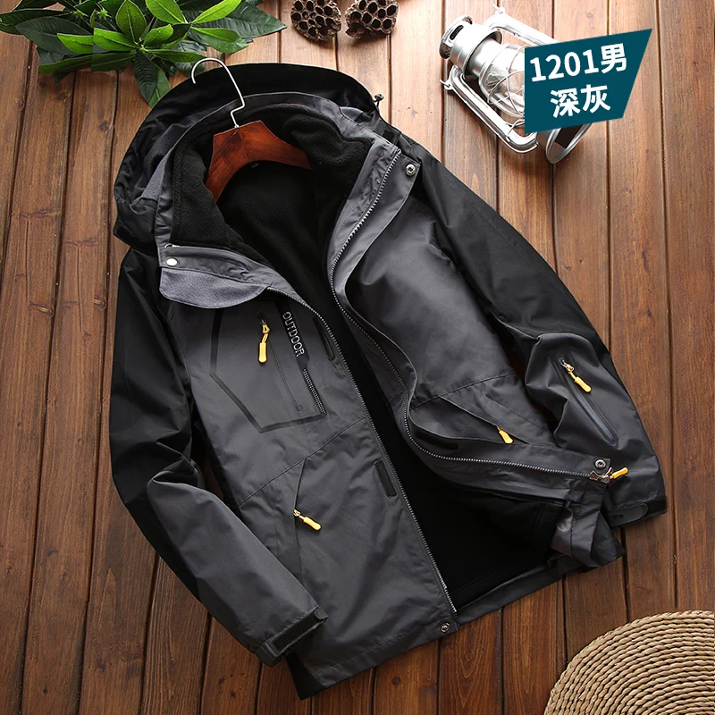 Men Waterproof Jacket 3 in 1 Two-pieces Sets Fleece Outerwear Windbreaker Outdoor Camping cotton jacket parkas coat parka coat men bomber jacket