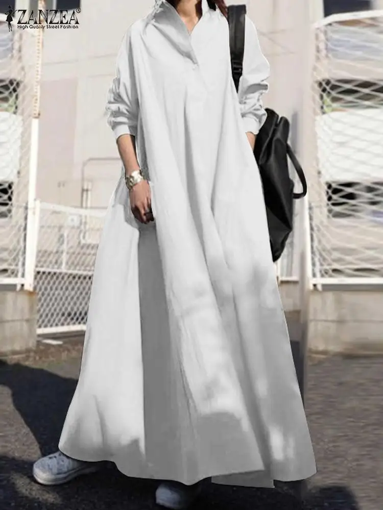 รูปสินค้า ชุดสตรี Maxi Kaftan แขนยาว ผ้าลินิน ฤดูใบไม้ร่วง