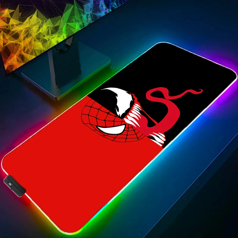 marvel anime large rgb mouse pad xxl laptop gaming accessories non slip mousepad pc keyboard game led backlight desk mat carpet Marvel Venom HD Anime RGB Large Mousepad XXL Keyboard Computer Game Carpet Rubber Laptop LED Backlight Soft Desk Mat for CS/LOL