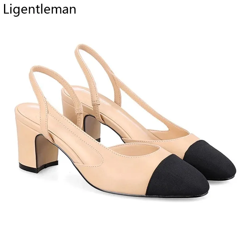 Summer Women High Heels Sandals Two Color Splicing Classic Work Flats
