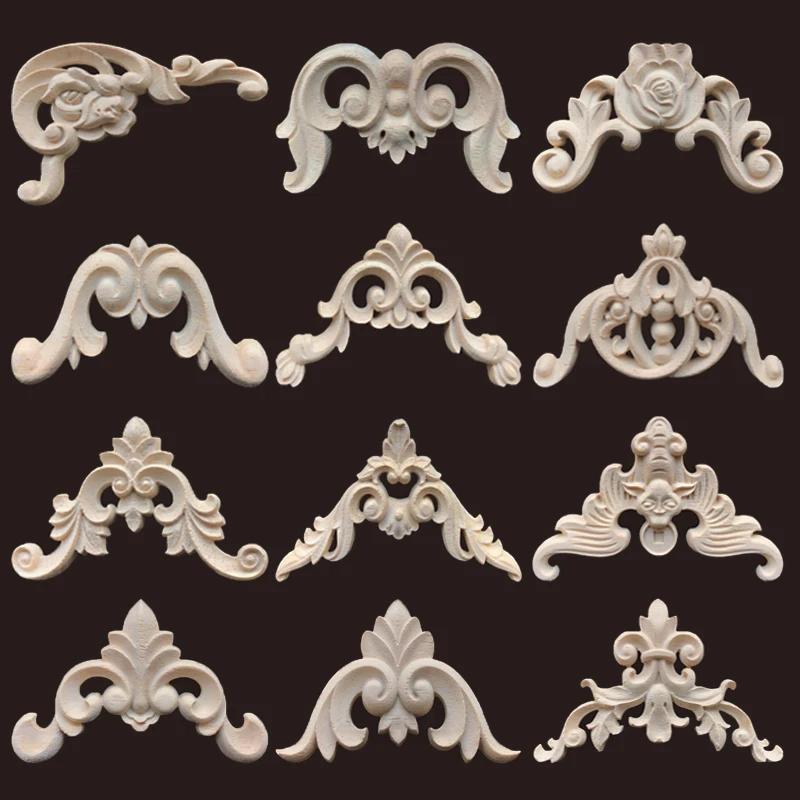 Wood Carved Corner Onlay Applique Wood Decals for Furniture