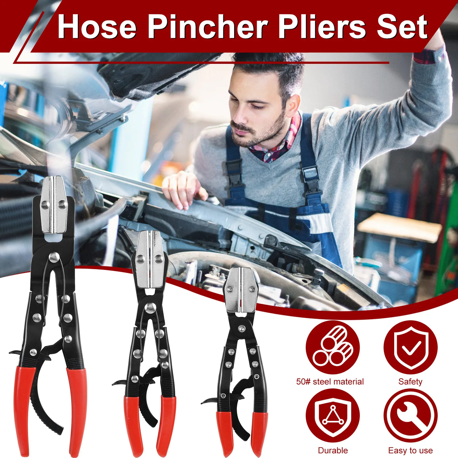 3PcsHosePincherPliers81012inchMetalSteelLockingRatcheting