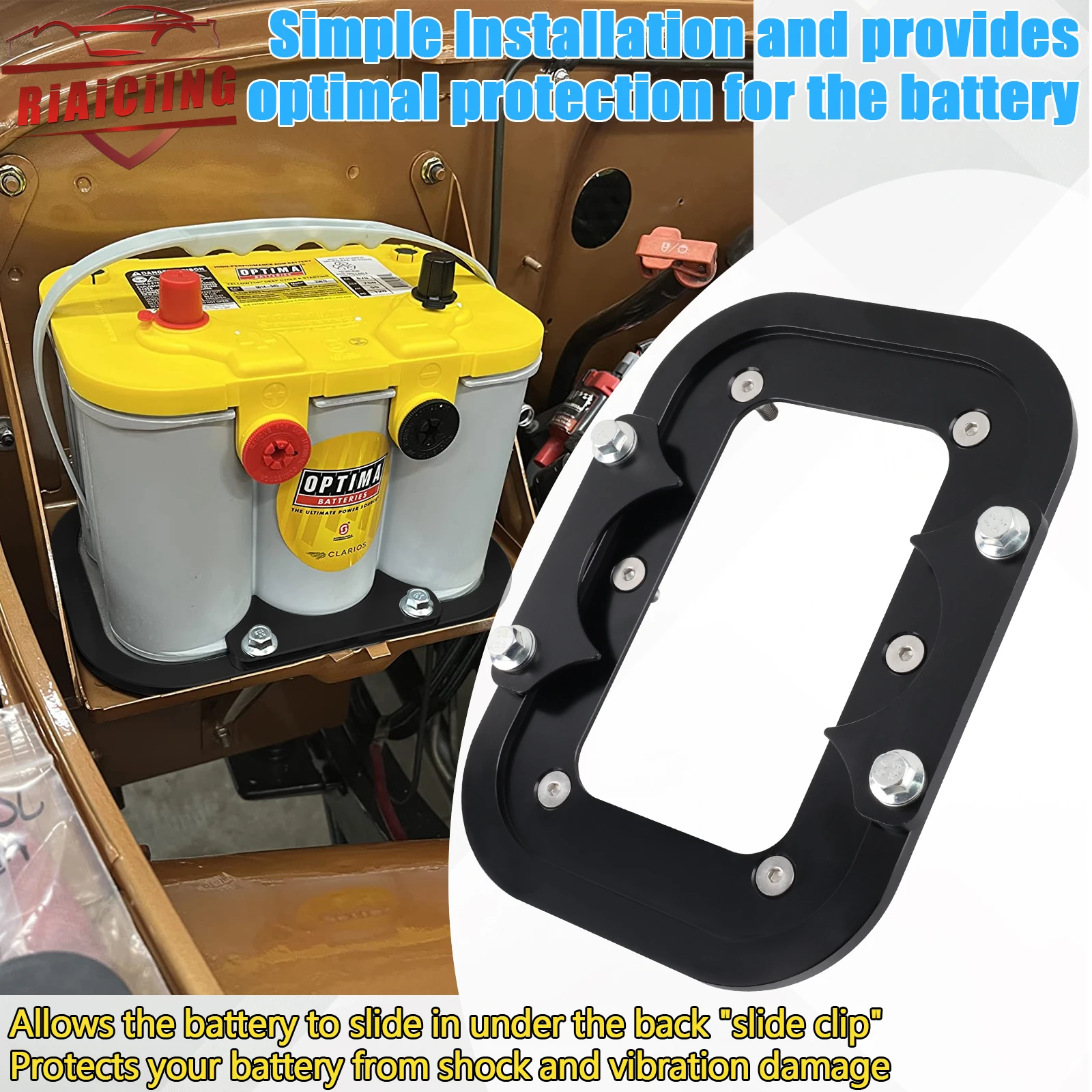 Aluminum Battery Relocation Holder Tray/Hold Down Mount Bracket For Optima D34 34/78 Battery Sizes Billet Tray Car Parts