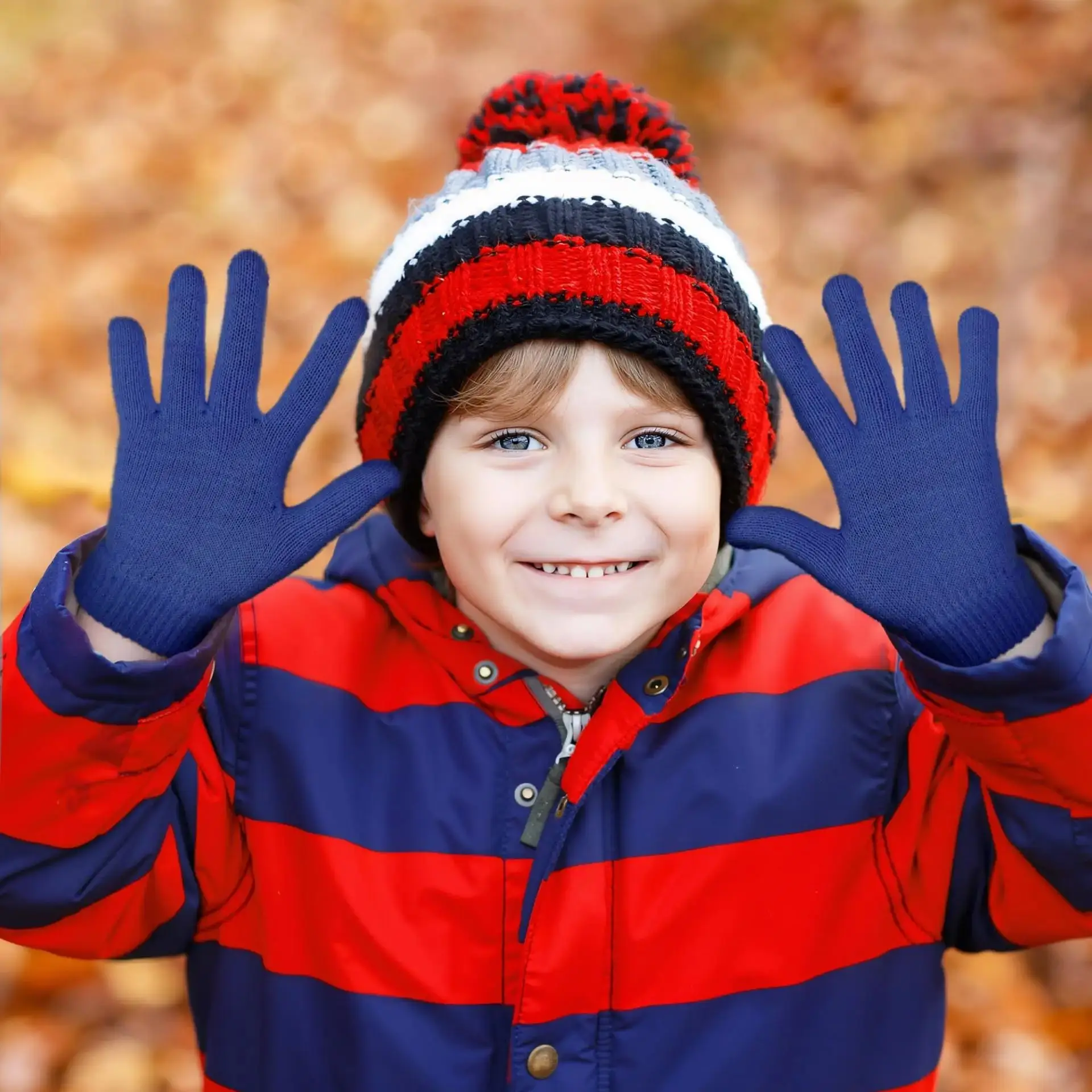 Winter Warm Kids Gloves Windproof Knitted Soft Full Finger Outdoor Cycling Gloves Thermal Anti-cold Children Running Gloves