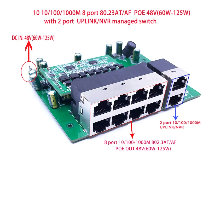 Porta 802 10 100 1000m 3af at Poe 48v 60w125w ou Porta 802 3bt Class8 Poe 48v 400600w com Portas Uplink Nvr 10 - Imagem 5
