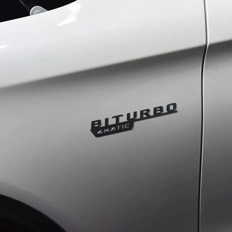 2개 3D ABS 자동차 레터링 펜더 트림 배지 BITURBO 4MATIC Plus 엠블럼 스티커 (C43 E43 GLE43 GLC43 W205 W213 악세사리용)