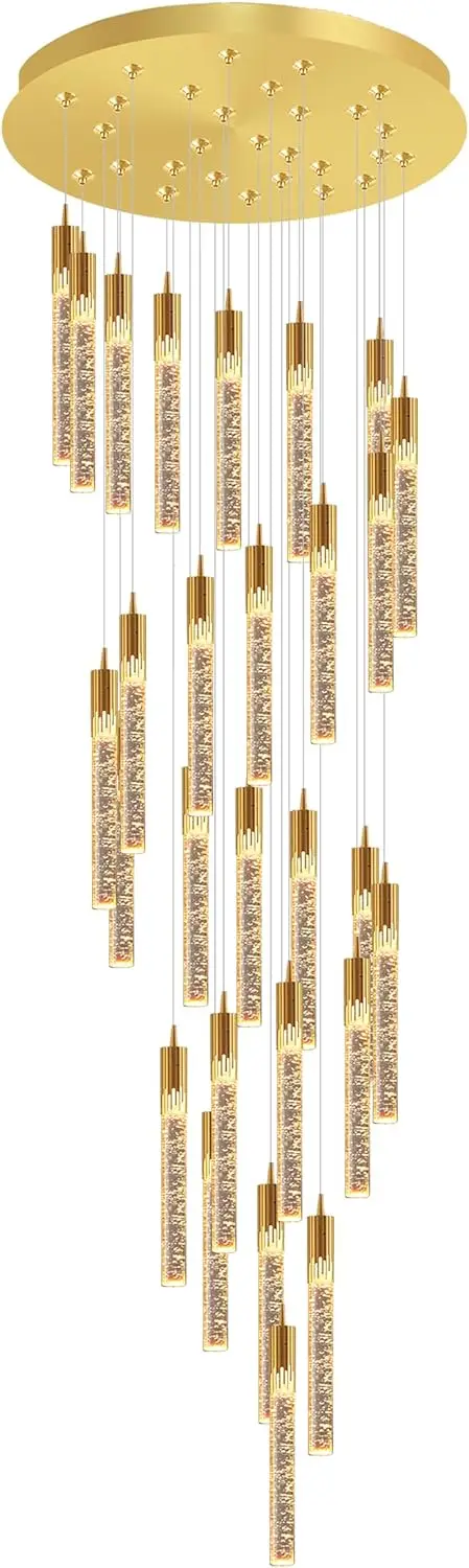 

Золотые подвесные люстры God Gold, большие потолочные светильники для фойе, длиной 12 футов, спиральная Подвесная лампа для лестницы, хрустальный потолок, 28 лампочек