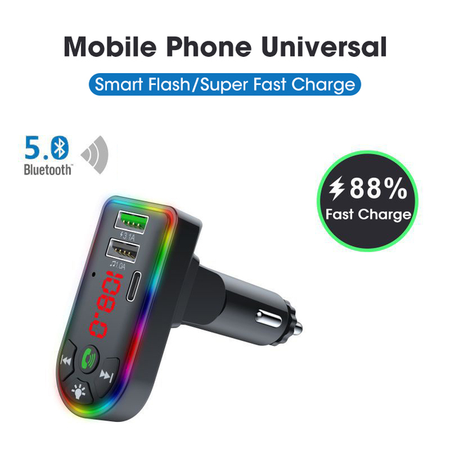 5.0 FM Transmitter Car MP3 Player Atmosphere light Wireless Handsfree Audio Receiver USB Fast Charge TF U Disk play